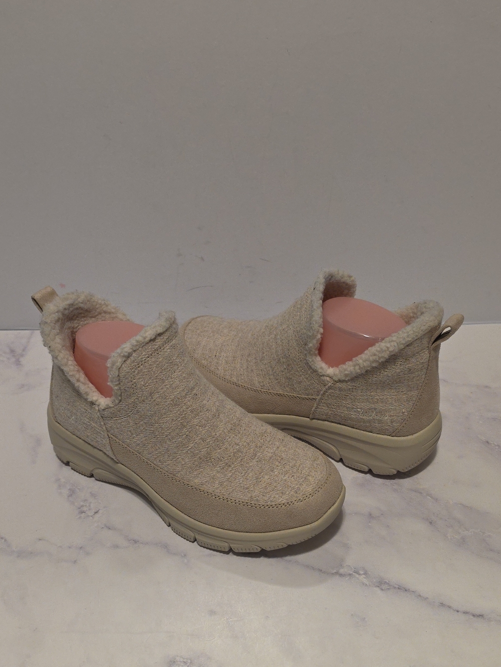 Skechers Memory Foam Slip-On Women's Cozy Winter Shoes in Beige